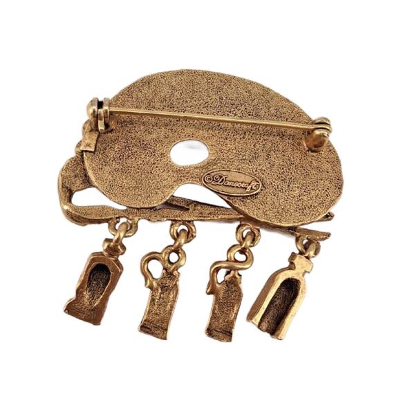 Danecraft Gold Tone Painters Palette Dangle Brooch, Paint Tubes Charms, Signed - Picture 8 of 11